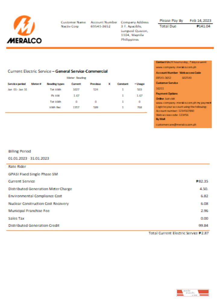 Manila Electric Company (Meralco) electricity utility business bill SCR PSD template